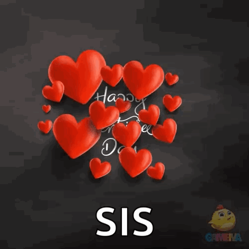 Happy Valentine's Day Sis Card With Red Hearts GIF