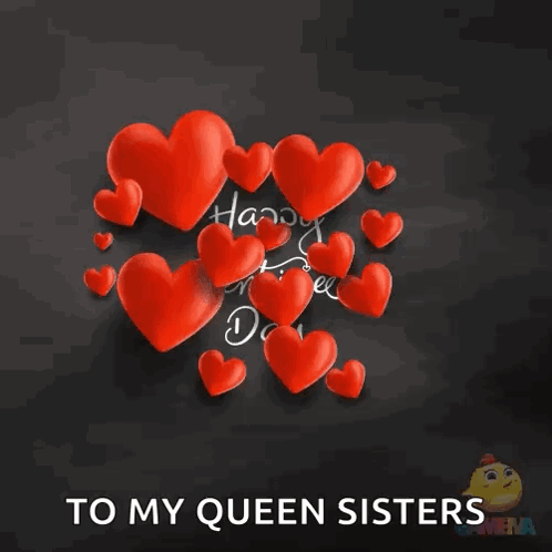 Happy Valentine 'S Day To My Queen Sisters With Many Red Hearts GIF