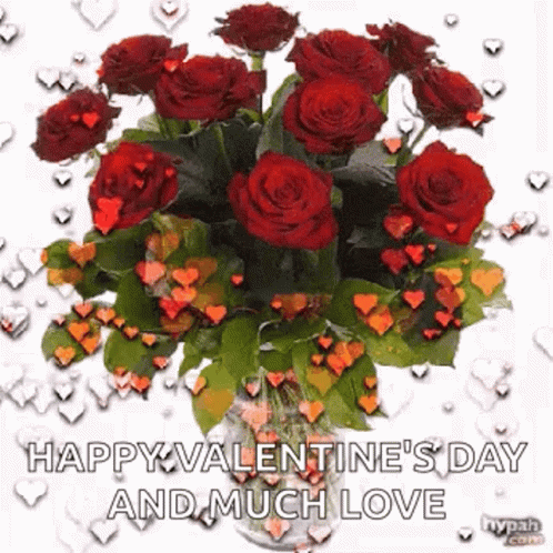 Happy Valentines Raining Hearts Bouquet GIF