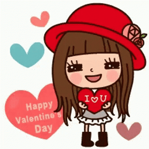 Happy Valentines Cute Cartoon Girl GIF