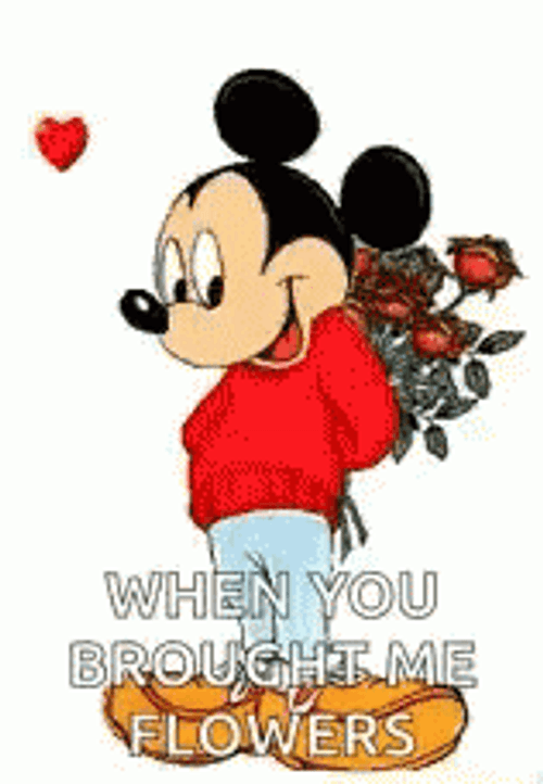 Happy Valentines Day Disney Mickey Flowers GIF