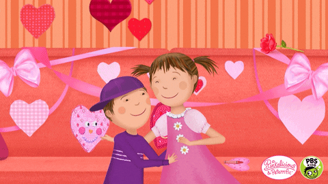 Happy Valentines Day Hugging Sisters Animation GIF