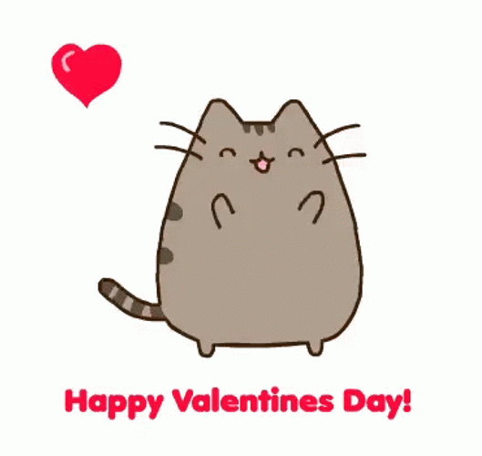 Happy Valentines Day Pusheen Cat Heart Balloon GIF