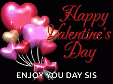Happy Valentines Day Sisters Heart Balloons GIF