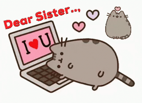 Happy Valentines Day Sisters Pusheen Typing On Computer GIF