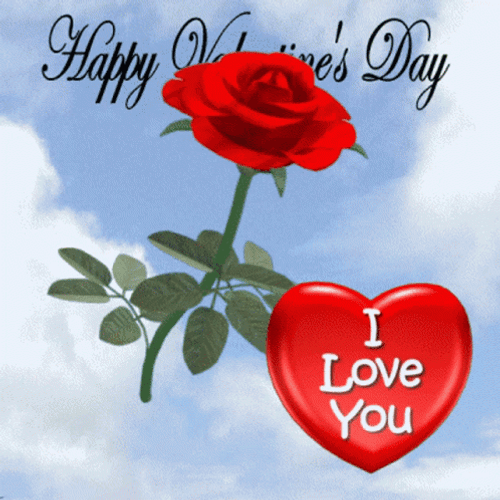 Happy Valentines Day Spinning Rose And Heart GIF