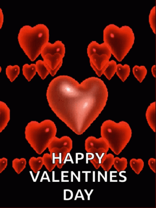Happy Valentines Floating Red Hearts GIF