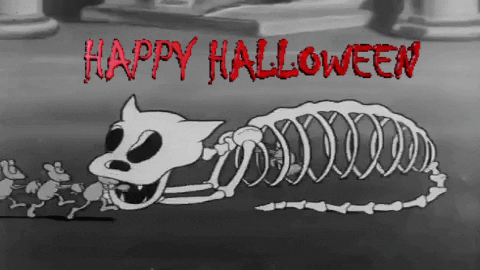 Happy Vintage Halloween Cat Skeleton Dance GIF