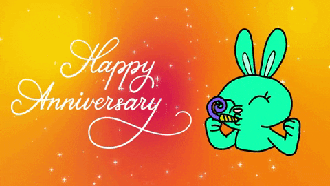 Happy Wedding Anniversary Bunny Party Horn GIF