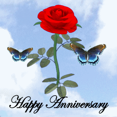 Happy Wedding Anniversary Butterflies On Roses GIF