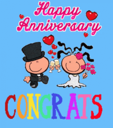 Happy Wedding Anniversary Flashing Congrats GIF