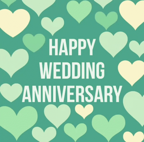 Happy Wedding Anniversary Flashing Green Hearts GIF