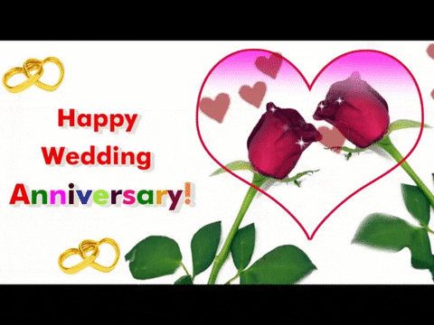 Happy Wedding Anniversary Shimmering Red Roses GIF