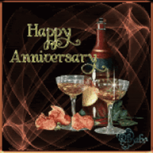 Happy Wedding Anniversary Twinkling Wine Set GIF