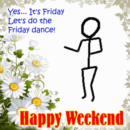 Happy Weekend Card with Stick Figure and Daisies