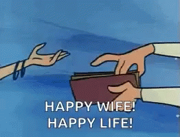 Happy Wife Happy Life Giving Money Cartoon GIF