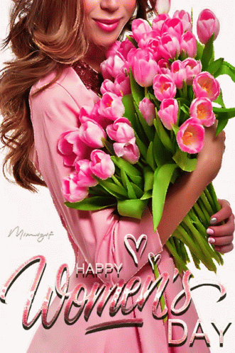 Happy Women's Day Pink Tulips Flowers GIF