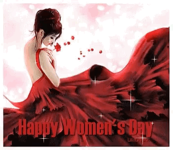 Happy Women's Day Red Lady Glitters GIF