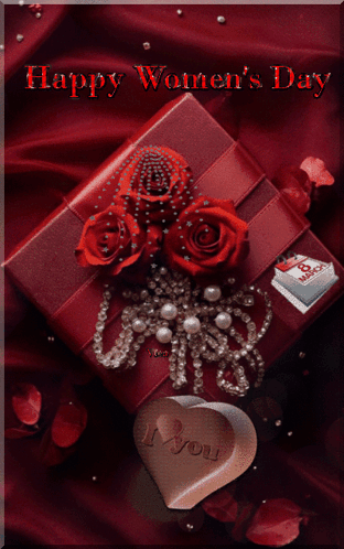 Happy Women's Day Red Roses Glitters GIF