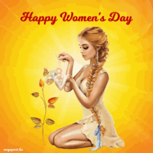 Happy Womens Day Girl Watering Plants GIF