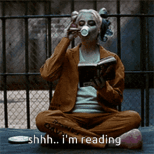 Harley Quinn Drinking Tea Quiet Reading GIF