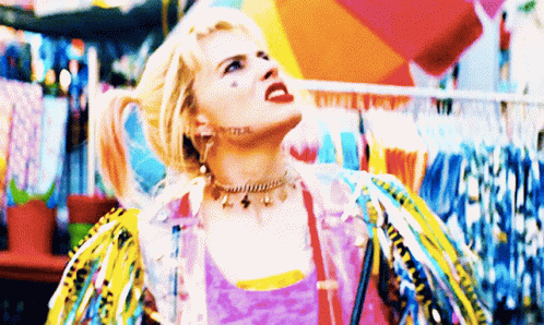 Harley Quinn From The Movie Harley Quinn Birds Of Prey Is Looking Up At Something GIF
