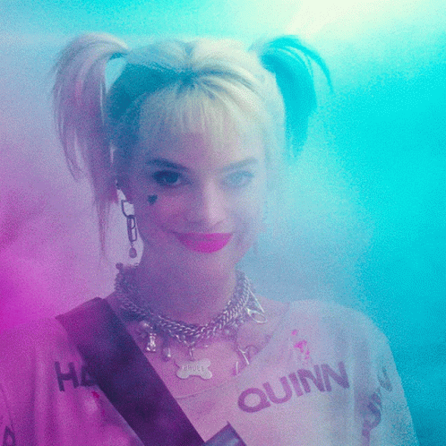 Harley Quinn Is Wearing A Shirt That Says Quinn GIF