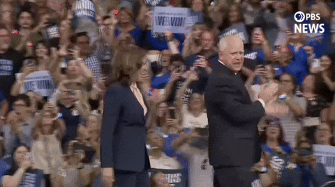 Harris Walz Talks And Points Something GIF