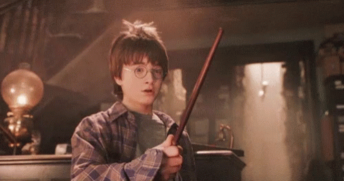 Harry Potter Holding Wand And Book GIF