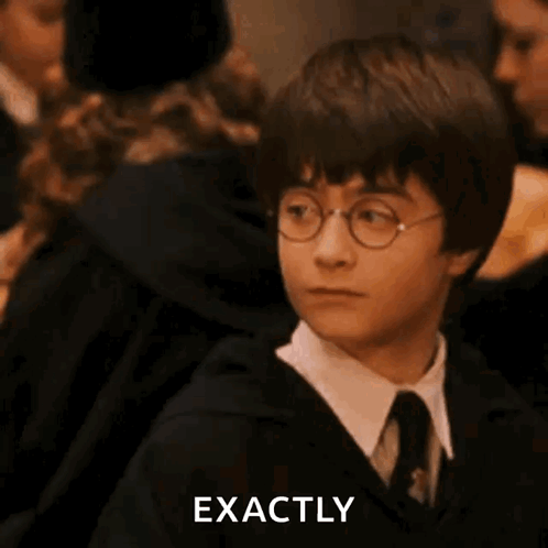 Harry Potter Is Wearing Glasses And A Tie And The Word Exactly Is On The Bottom GIF