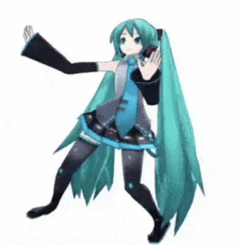 Hatsune Miku Dancing in Video Game With Long Green Hair