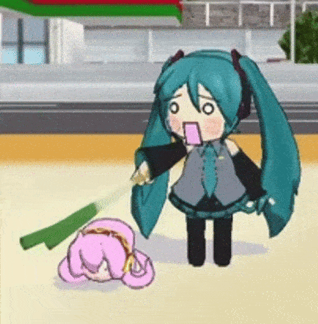 Hatsune Miku Holding Green Onion Pink Doll on Ground