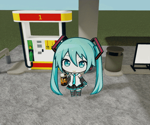 Hatsune Miku In Front Of Gas Station GIF