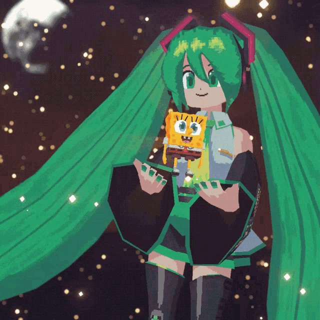 Hatsune Miku Pixelated Spongebob GIF