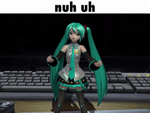 Hatsune Miku Standing In Front Of Keyboard Nuh Uh GIF