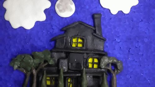 Haunted House Lightning Strike GIF