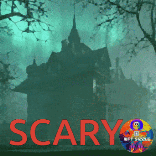 Haunted House Saying Scary In Red GIF