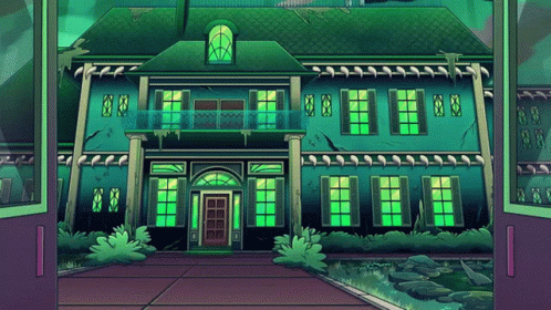 Haunted House With Green Window Lights GIF
