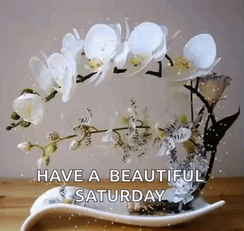 Have A Great Saturday Curved White Flowers GIF
