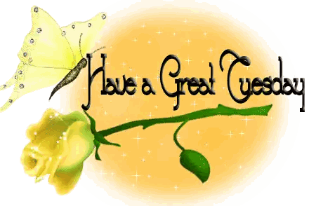 have a great tuesday with a butterfly and a yellow rose