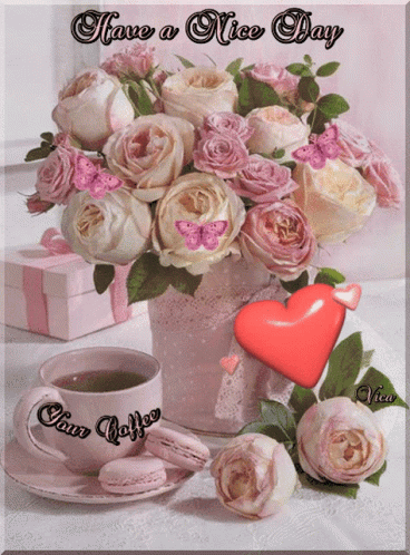 Have a Nice Day Card with Flowers and Coffee