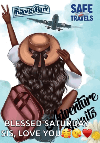 Have Fun Safe Travels Poster with Woman and Suitcase