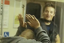 Hawkeye In Train High Five GIF