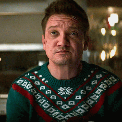 Jeremy Renner Hawkeye Christmas Sweater GIF