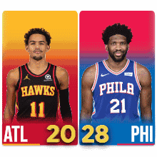 Hawks and Philadelphia Basketball Players Standing