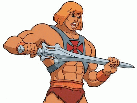 He Man From Masters Of The Universe Is Holding A Sword In His Hands . GIF