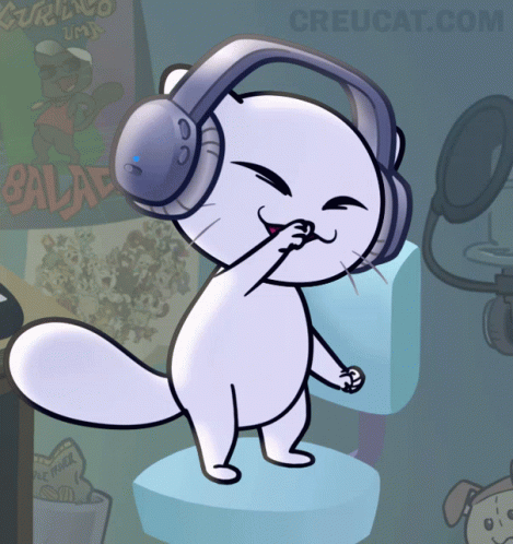 Headphones White Cat Dancing GIF
