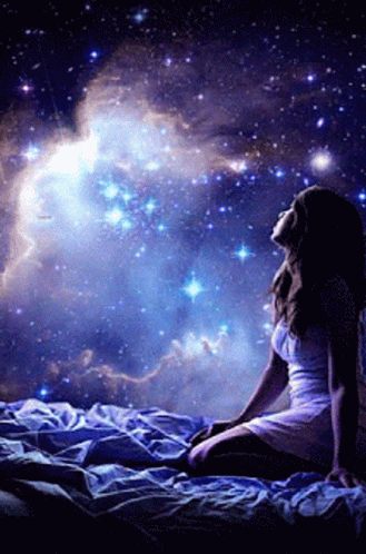 Healing Vibes Woman Looking At Sparkling Clouds GIF