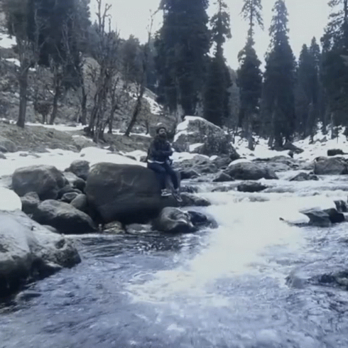 Healing Vibes Woman Sitting By A River GIF