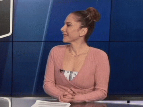 Lady Reporter In Pink Heart Hands GIF